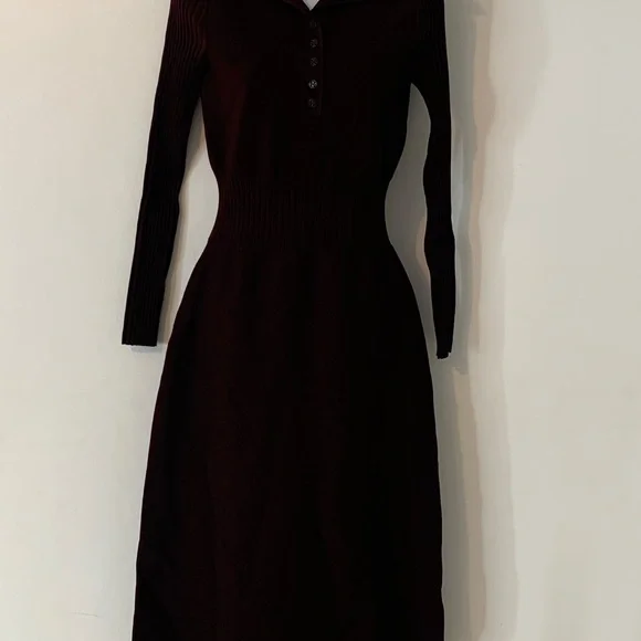 NWT Tory Burch Knit Polo Sweater Dress in Oxblood Burgundy - Picture 5 of 10
